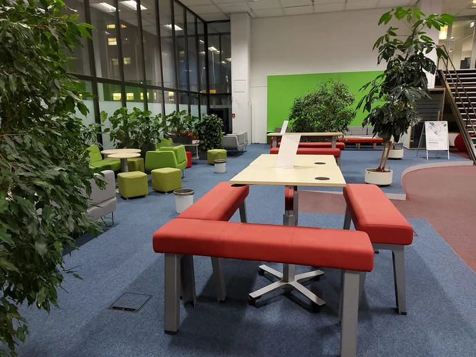 Begrünter Loungebereich in der Bibliothek