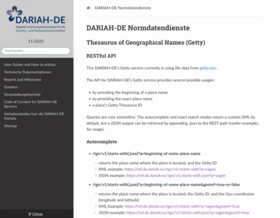 Screenshot zu DARIAH-Normdatendiensten