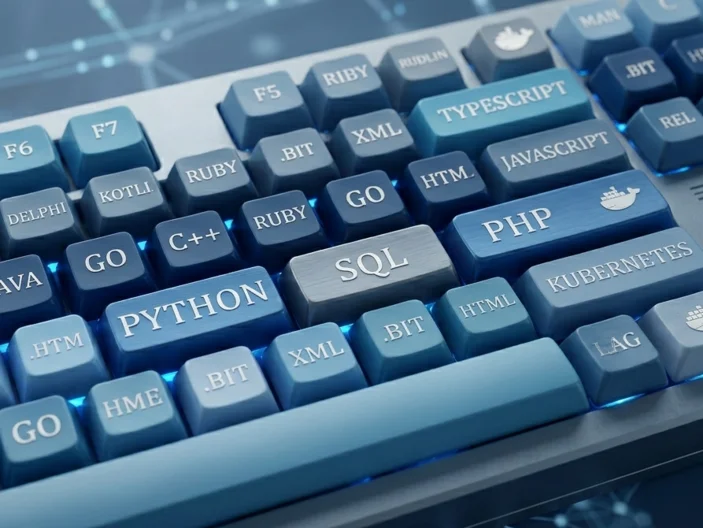 Tastatur mit verschiedenen Programmiersprachen