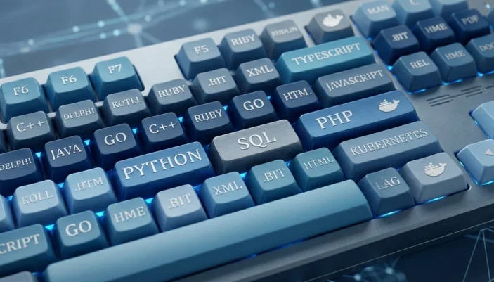 Tastatur mit verschiedenen Programmiersprachen