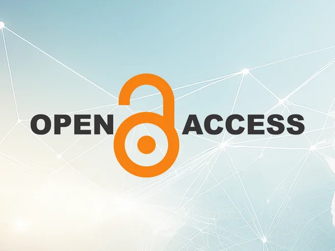 Schriftzug Open Access, im Hintergrund unscharfe Netzwerkverbindungen